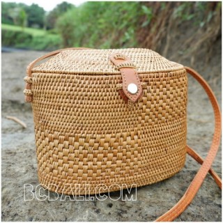 women handbag long handle leather ata rattan grass handmade bali